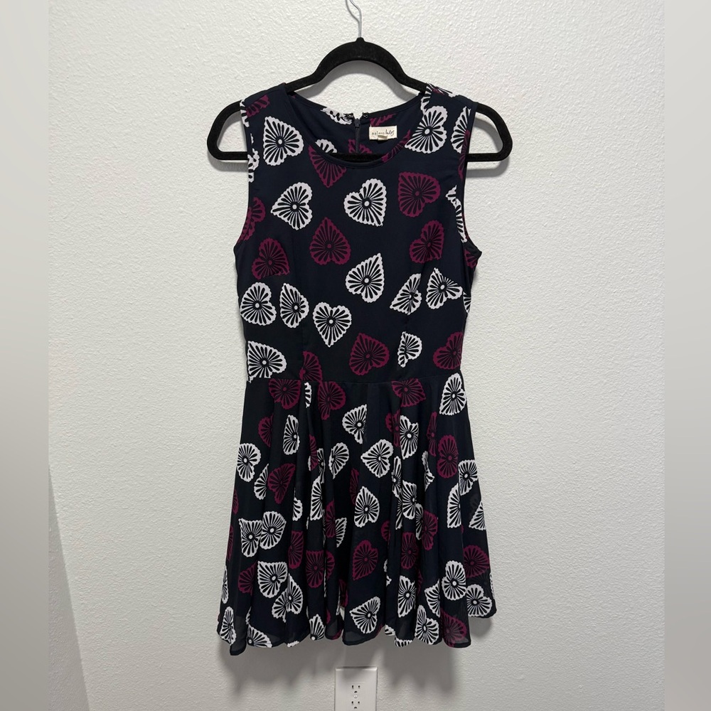 Maison Jules Navy White Pink Heart Printed Mini Dress Size Medim